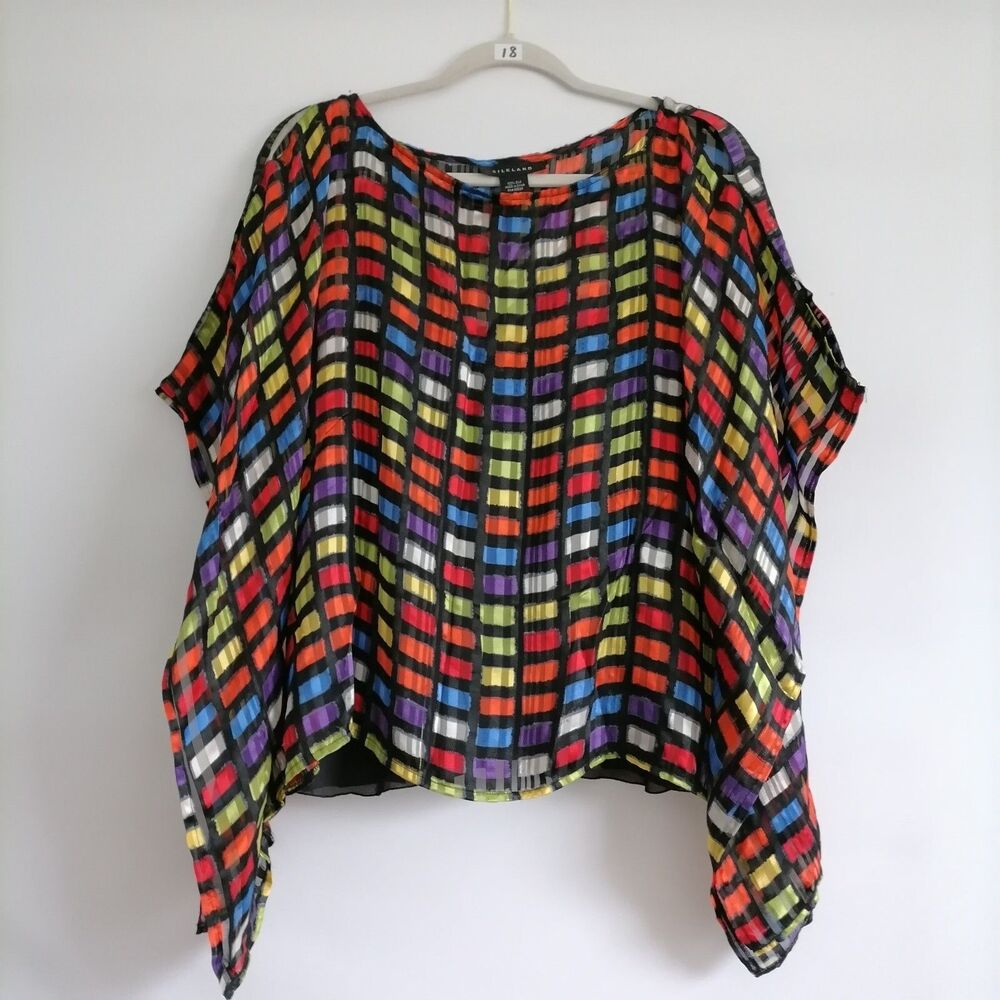 SilkLand Multicolor Grid-Print Silk Blouse